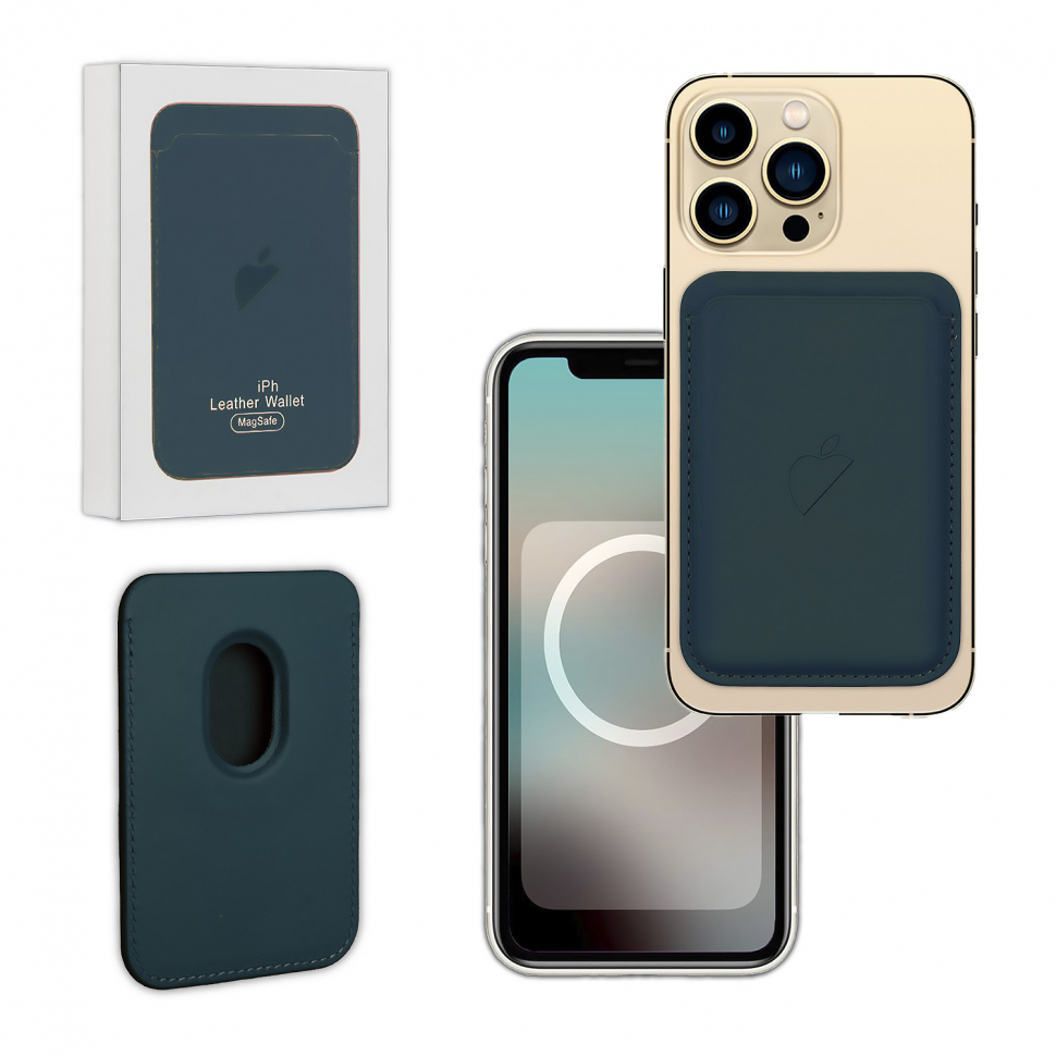 Чехол Leather Wallet Dark Green iPhone 12/12 Pro/12 Pro Max/12 Mini (Анимация + NFC) с лого