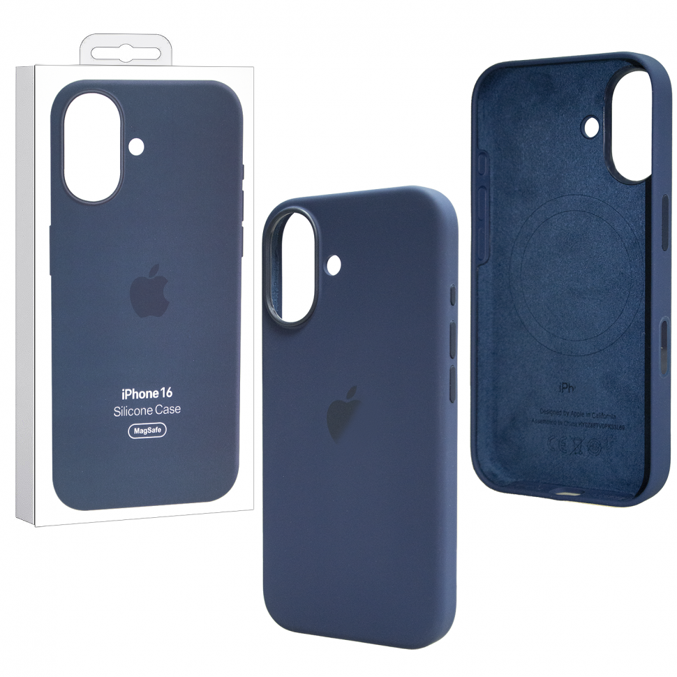 Чехол iPhone 16 Silicon Case  (MagSafe + анимация NFC Clear) c LOGO Denim