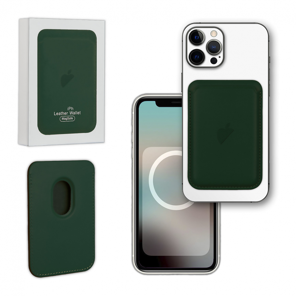 Чехол Leather Wallet Sequoia Green iPhone 13/13 Pro/13 Pro Max/13 Mini (Анимация + NFC) с лого