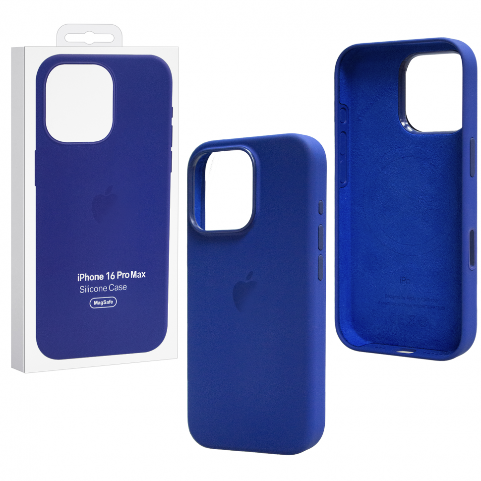 Чехол iPhone 16 Pro Max Silicon Case  (MagSafe + анимация NFC Clear) c LOGO Briliant Blue