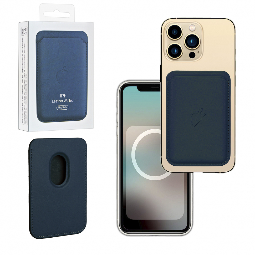 Чехол Leather Wallet Indigo Blue iPhone 12 - 15 Pro Max (Анимация NFC Clear) с лого