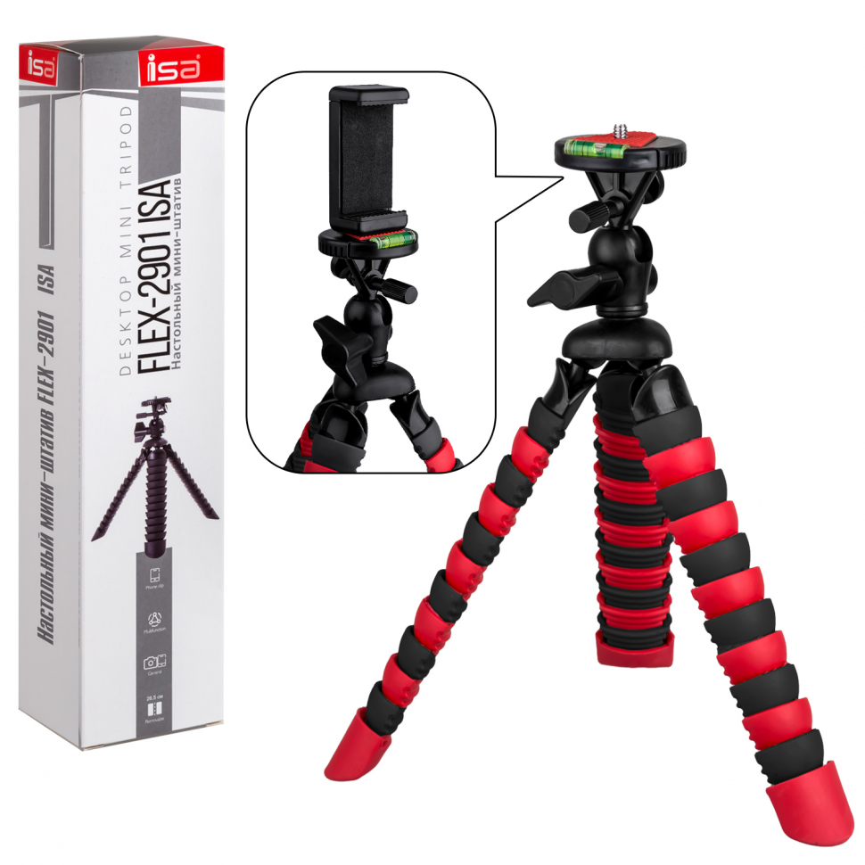 *Мини-штатив FLEX-2901 Red&Black ISA