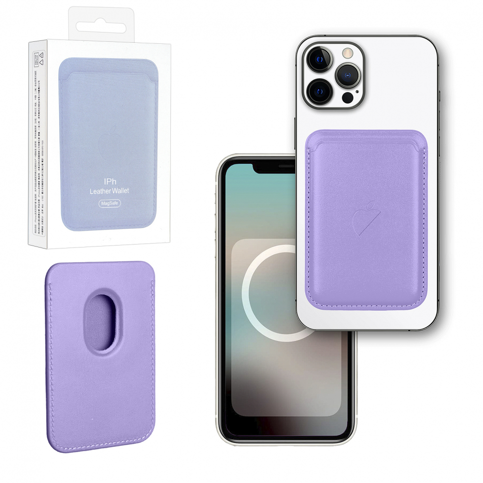 Чехол Leather Wallet Elegant Purple iPhone 12 - 15 Pro Max (Анимация NFC Clear) с лого