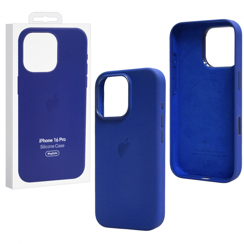 Чехол iPhone 16 Pro Silicon Case  (MagSafe + анимация NFC Clear) c LOGO Briliant Blue