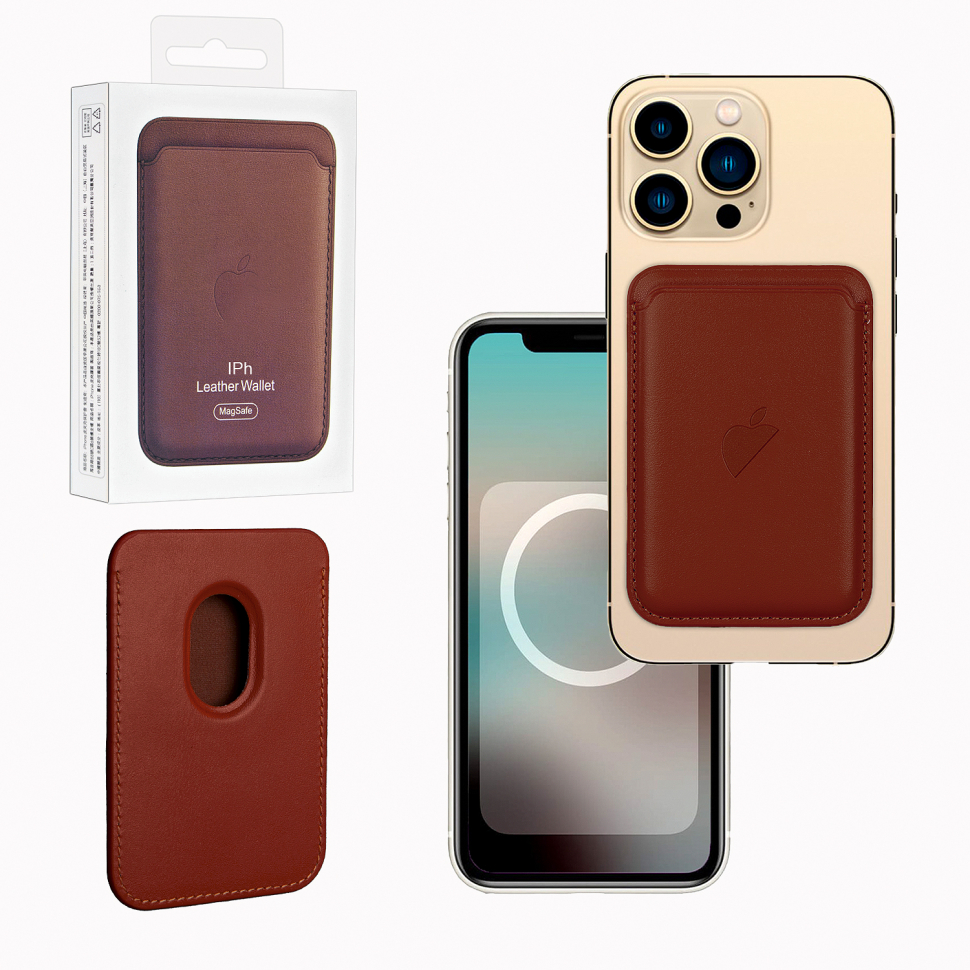 Чехол Leather Wallet Umber iPhone 12 - 15 Pro Max (Анимация NFC Clear) с лого