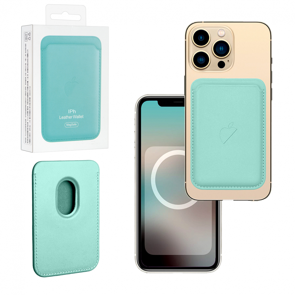 Чехол Leather Wallet Ice Sea Blue iPhone 12 - 15 Pro Max (Анимация NFC Clear) с лого