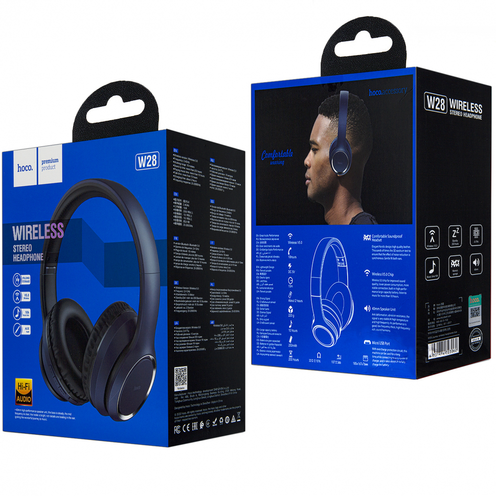 Наушники W28 Journey беспроводной и проводной режим HOCO синие