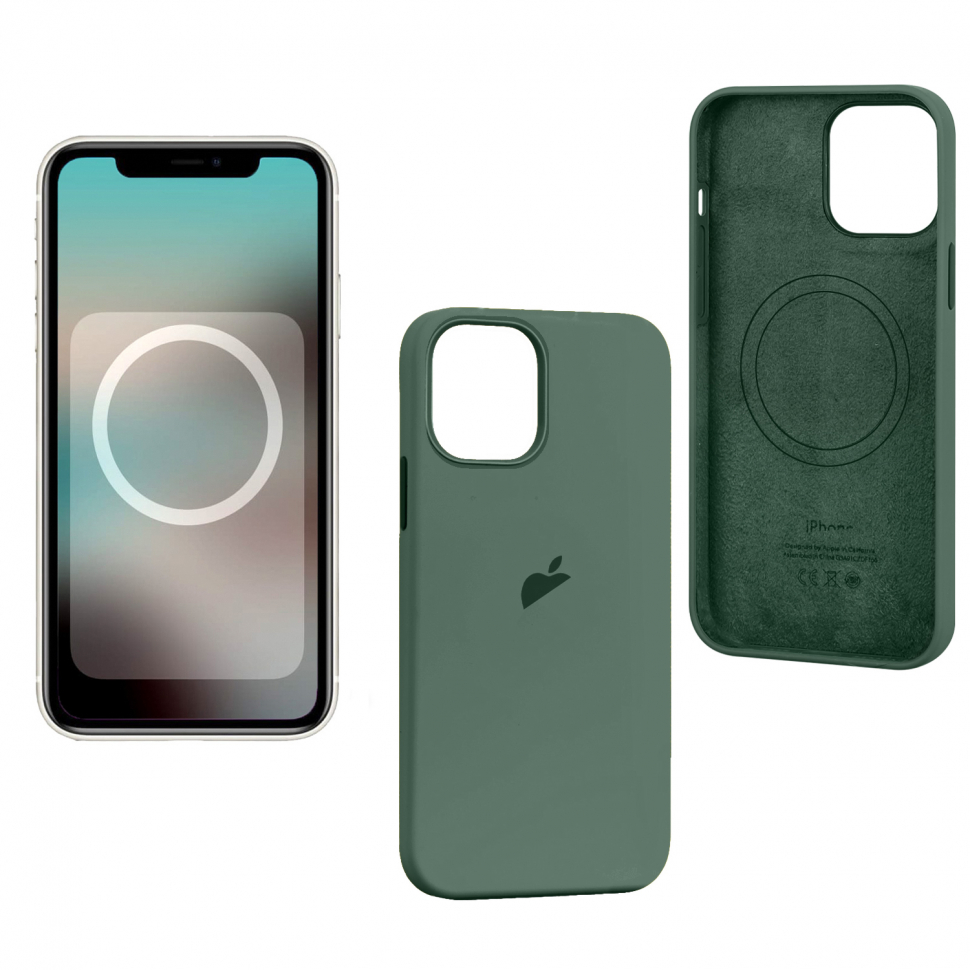 Чехол iPhone 13 Mini Silicon Case  Eucalyptus (MagSafe + анимация NFC) c LOGO