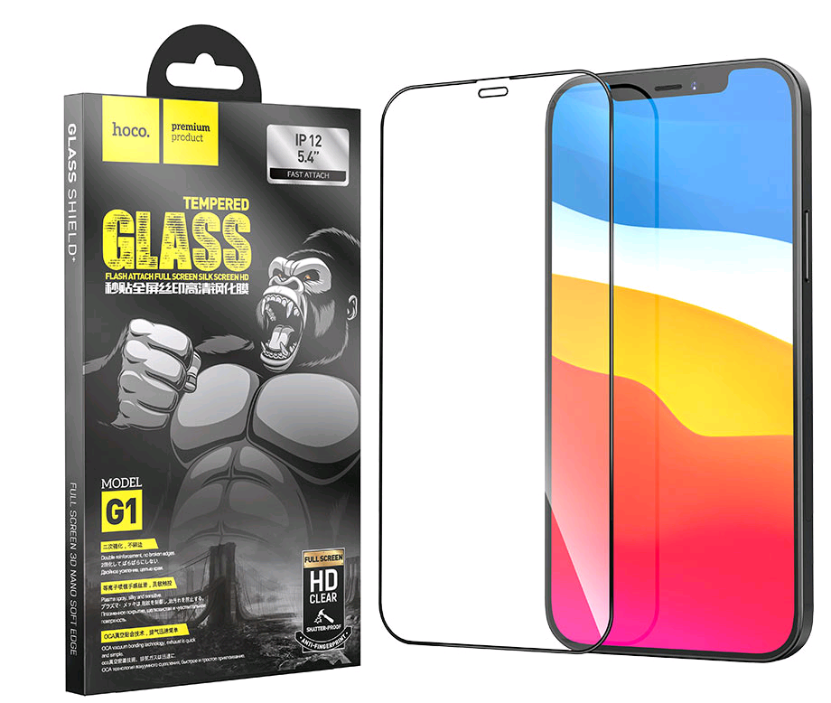 Защитное стекло iPhone 12 Mini (5.4) Full Screen G1 HOCO черное