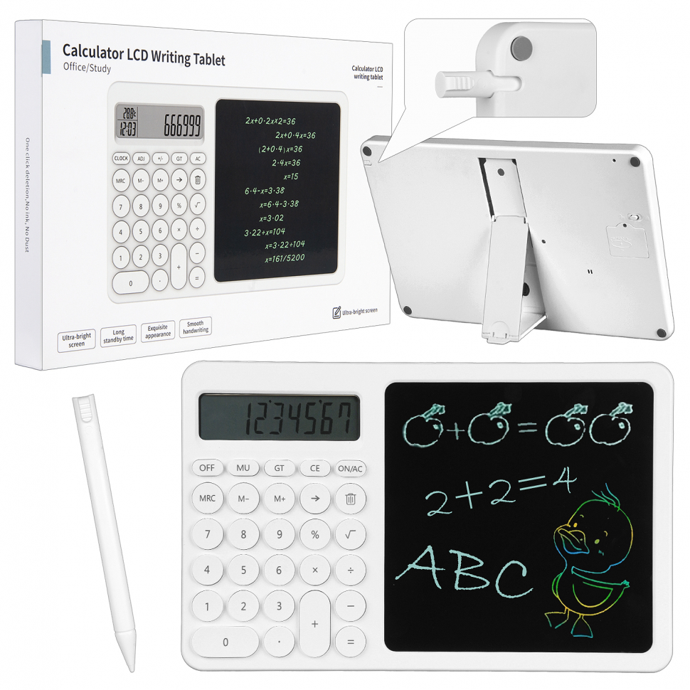 Калькулятор с HD планшетом для рисования J10 Белый (40шт/кор)