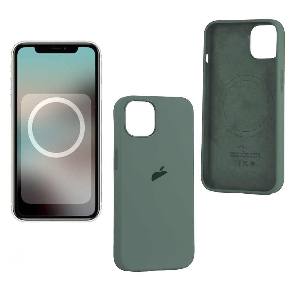 Чехол iPhone 13 Silicon Case  Eucalyptus (MagSafe + анимация NFC) c LOGO