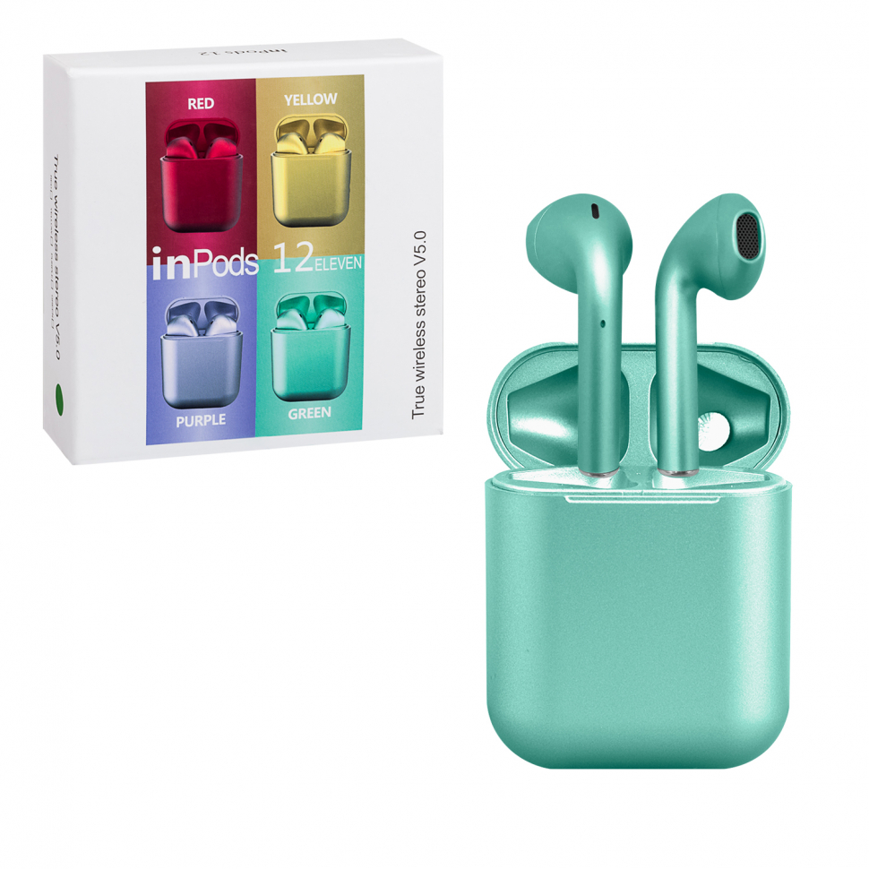 *Гарнитура Bluetooth 12 Inpods Macaron Metalic OG зеленый