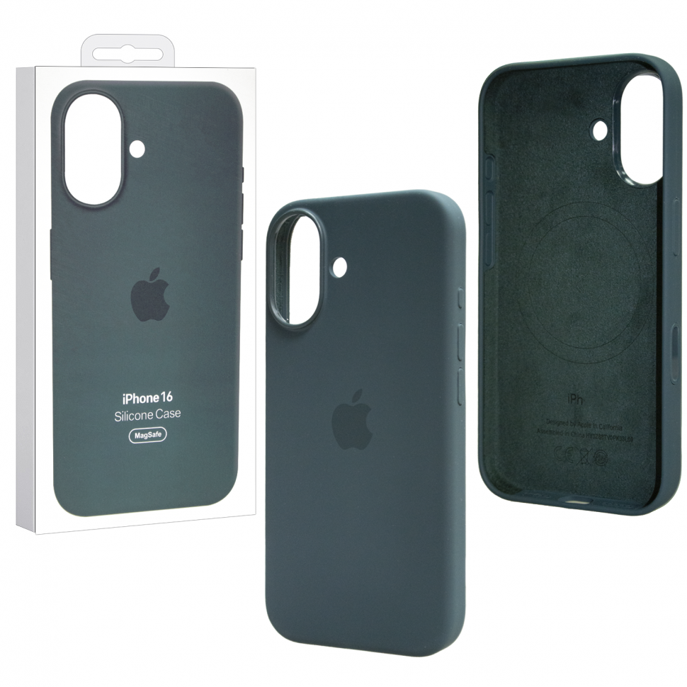 Чехол iPhone 16 Silicon Case  (MagSafe + анимация NFC Clear) c LOGO Pacific Green