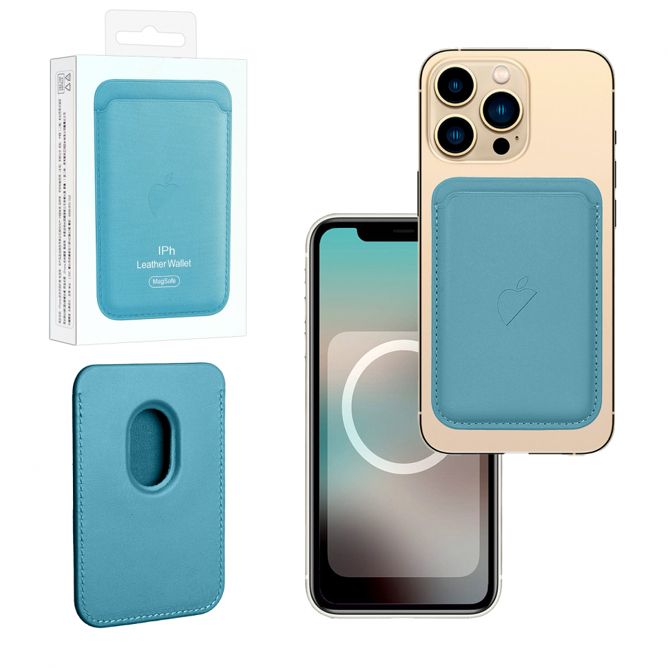 Чехол Leather Wallet Sky Blue iPhone 12 - 15 Pro Max (Анимация NFC Clear) с лого