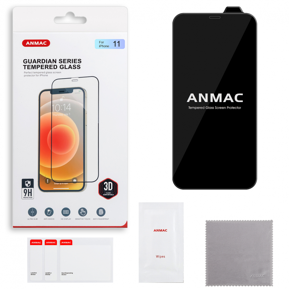 Защитное стекло iPhone 11 3D ANMAC черный Арт.1137203