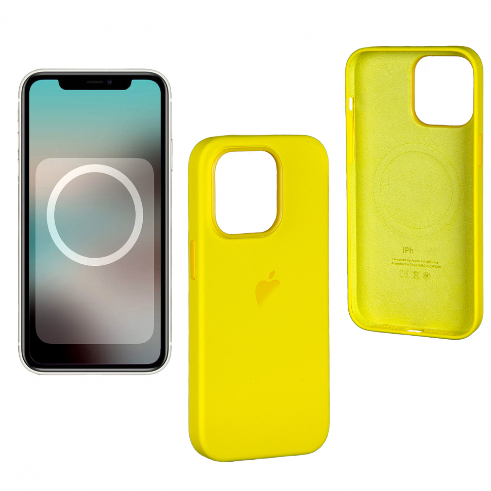 Чехол iPhone 14 Pro Max Silicon Case  Yellow (MagSafe + анимация NFC Clear) c LOGO