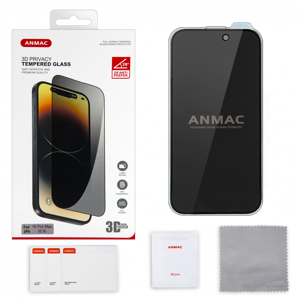 Защитное стекло iPhone 16 Pro Max (6.9) ANMAC 3D Privacy с сеточкой Арт.1137496