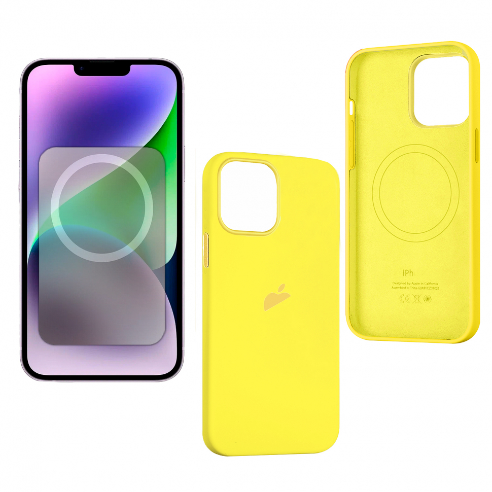 Чехол iPhone 14 Plus Silicon Case  Yellow (MagSafe + анимация NFC Clear) c LOGO