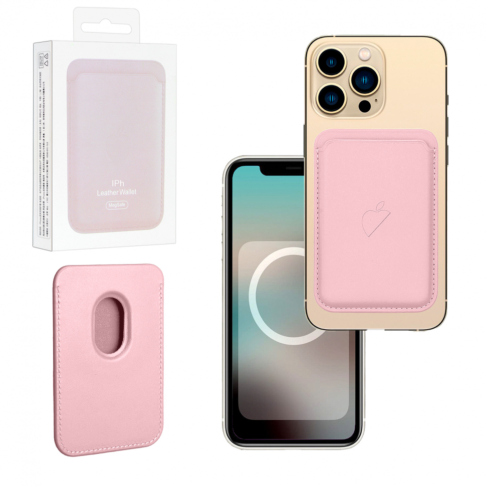 Чехол Leather Wallet Sand Pink iPhone 12 - 15 Pro Max (Анимация NFC Clear) с лого