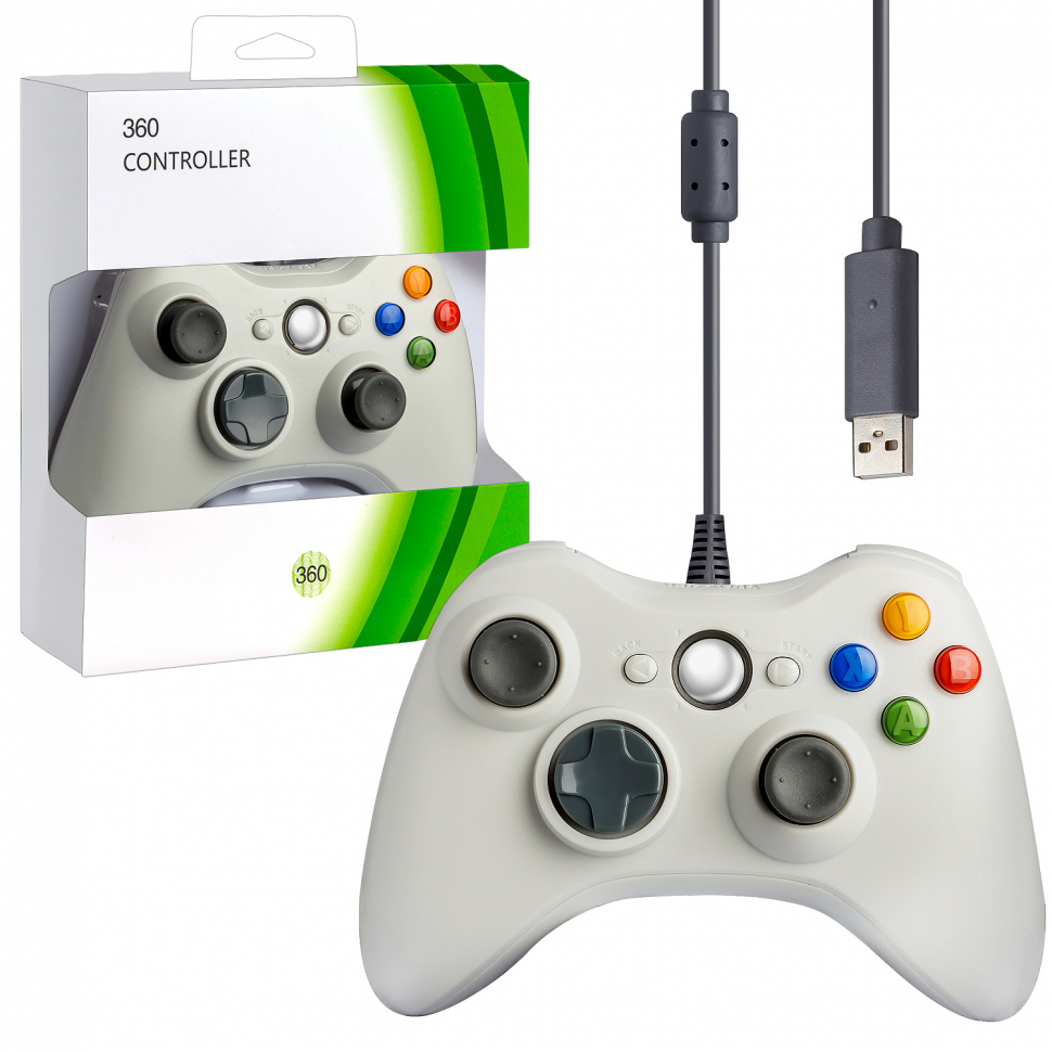 Джойстик XBOX 360 Wired Controller (проводной) белый  no logo (50шт/кор)