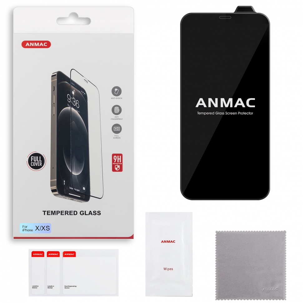 Защитное стекло iPhone XS/X Full Cover ANMAC черное Арт.1137113