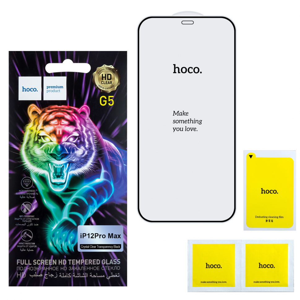 Защитное стекло iPhone 12 Pro Max (6.7) Full Screen G5 black HOCO тонкая рамка