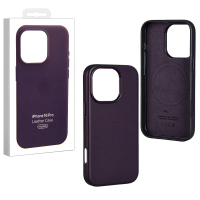 Чехол iPhone 16 Pro Leather Case  (MagSafe) c LOGO Dark Purple