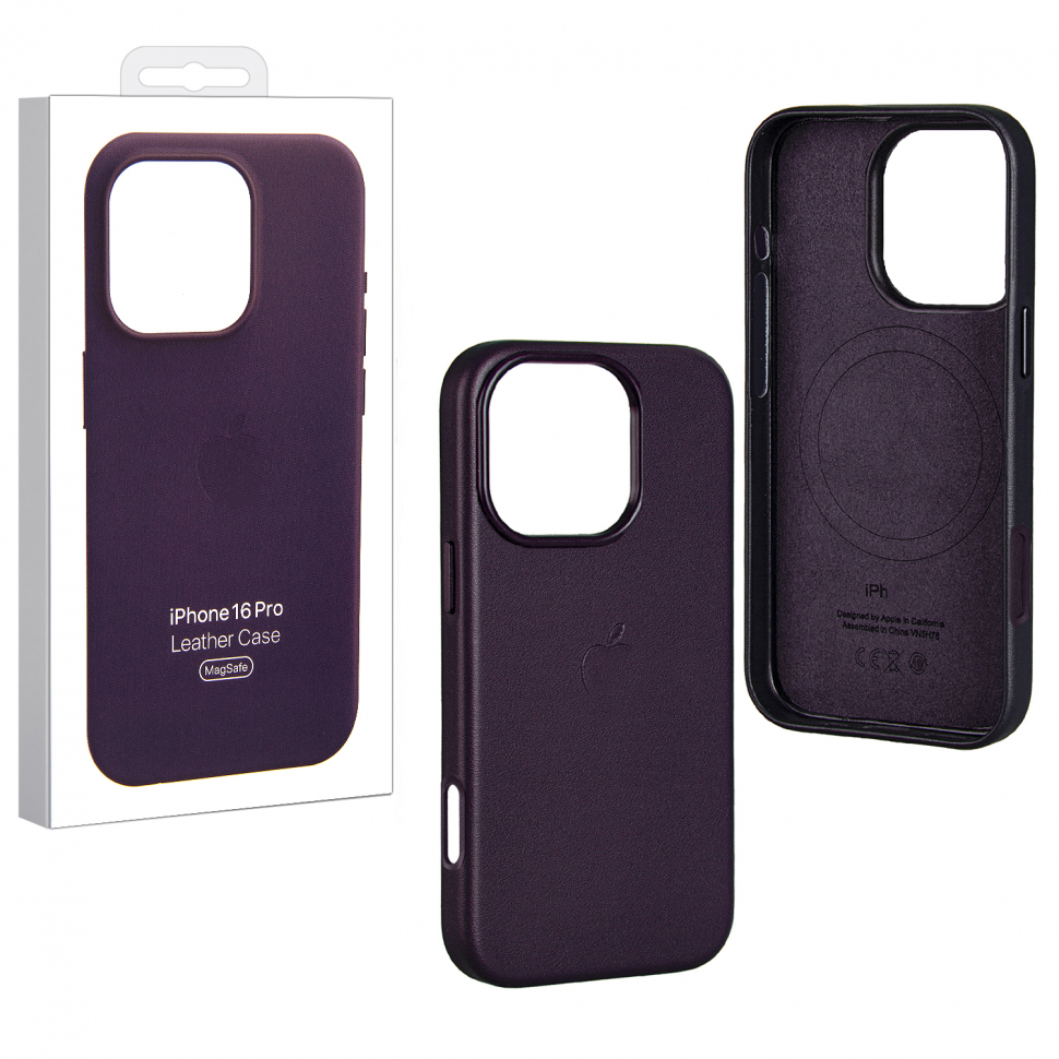 Чехол iPhone 16 Pro Leather Case  (MagSafe) c LOGO Dark Purple