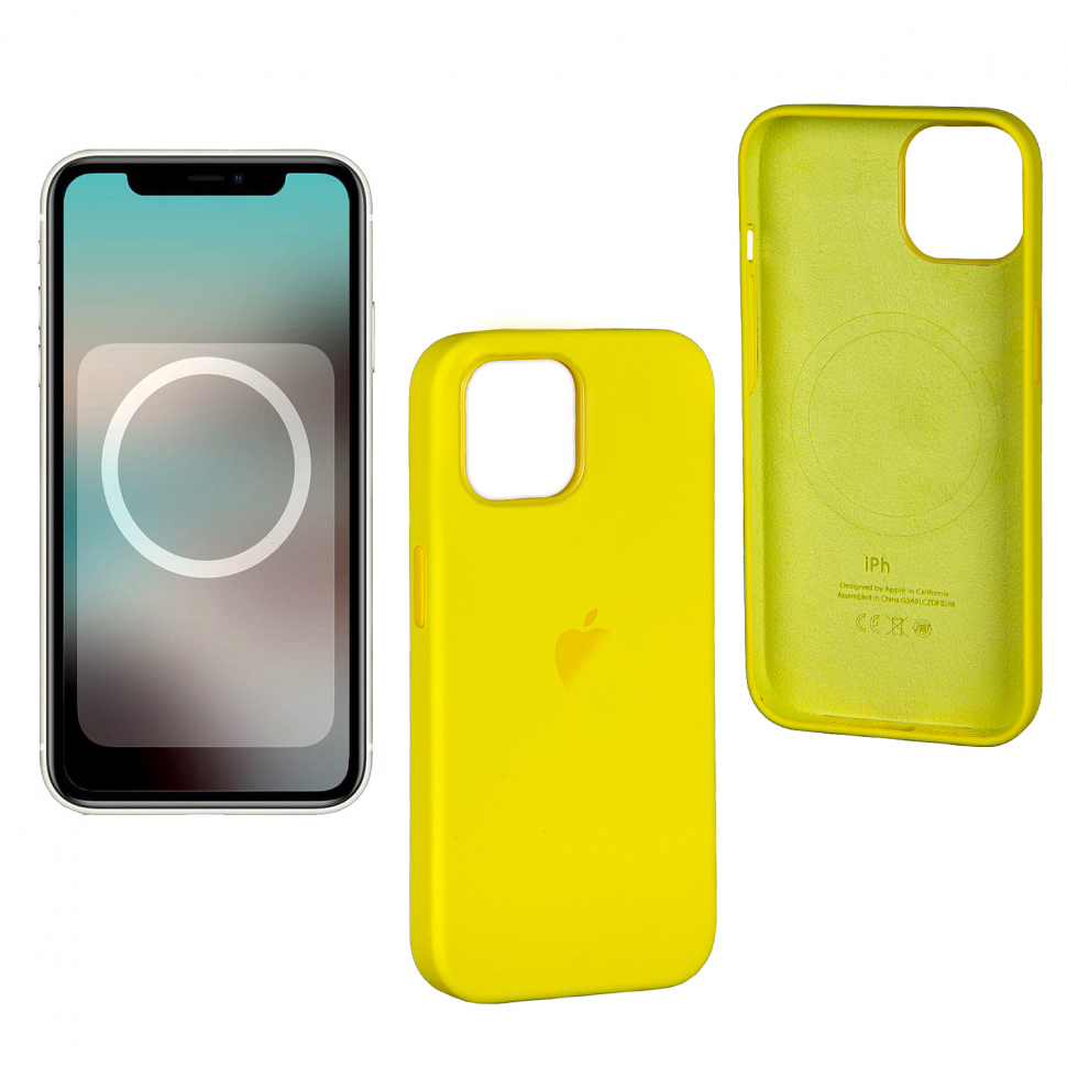 Чехол iPhone 14 Silicon Case  Yellow (MagSafe + анимация NFC) c LOGO