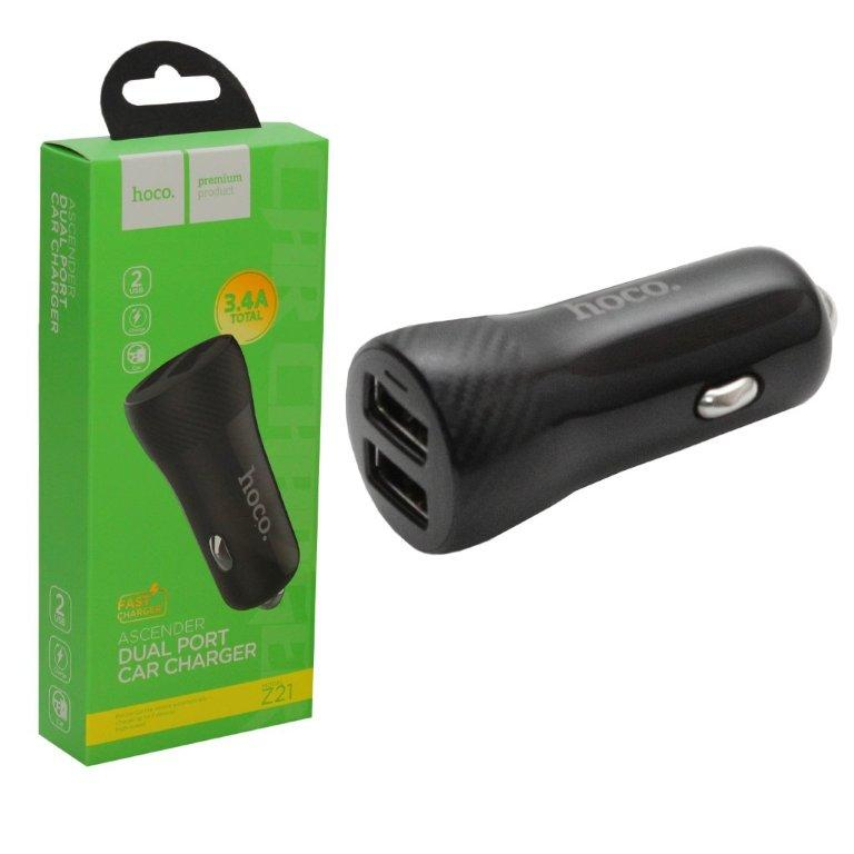 Переходник Z21 АЗУ на 2 USB 3.4A HOCO черный