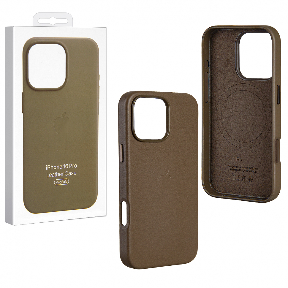 Чехол iPhone 16 Pro Leather Case  (MagSafe) c LOGO Taupe
