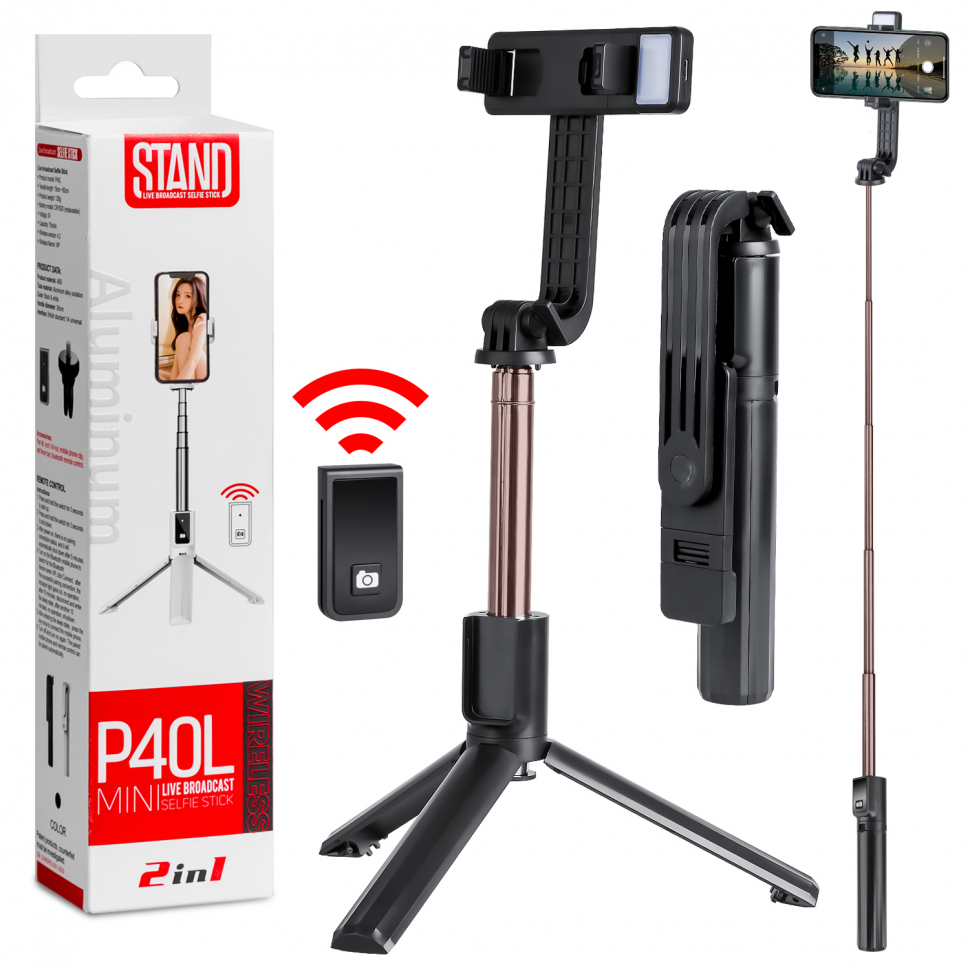 *Монопод трипод с блютуз пультом 1LED P40L-1 черный