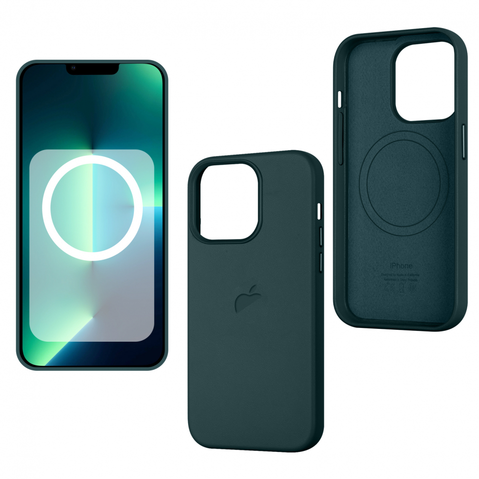 Чехол iPhone 13 Pro Leather Case  Sequoia Green (MagSafe + анимация NFC) c LOGO