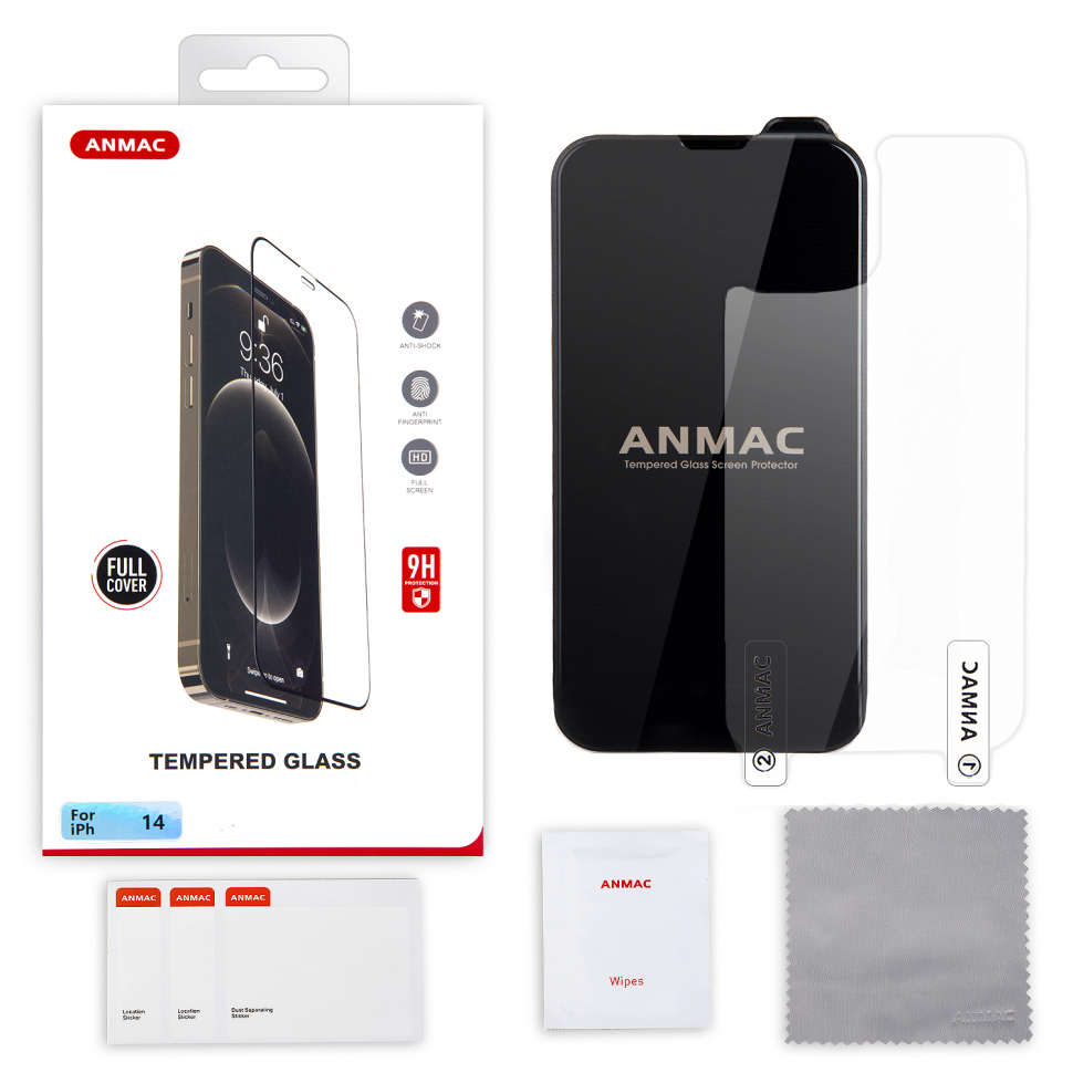 Защитное стекло iPhone 13/13 Pro/14/16e Full Cover ANMAC черное Арт.1137404