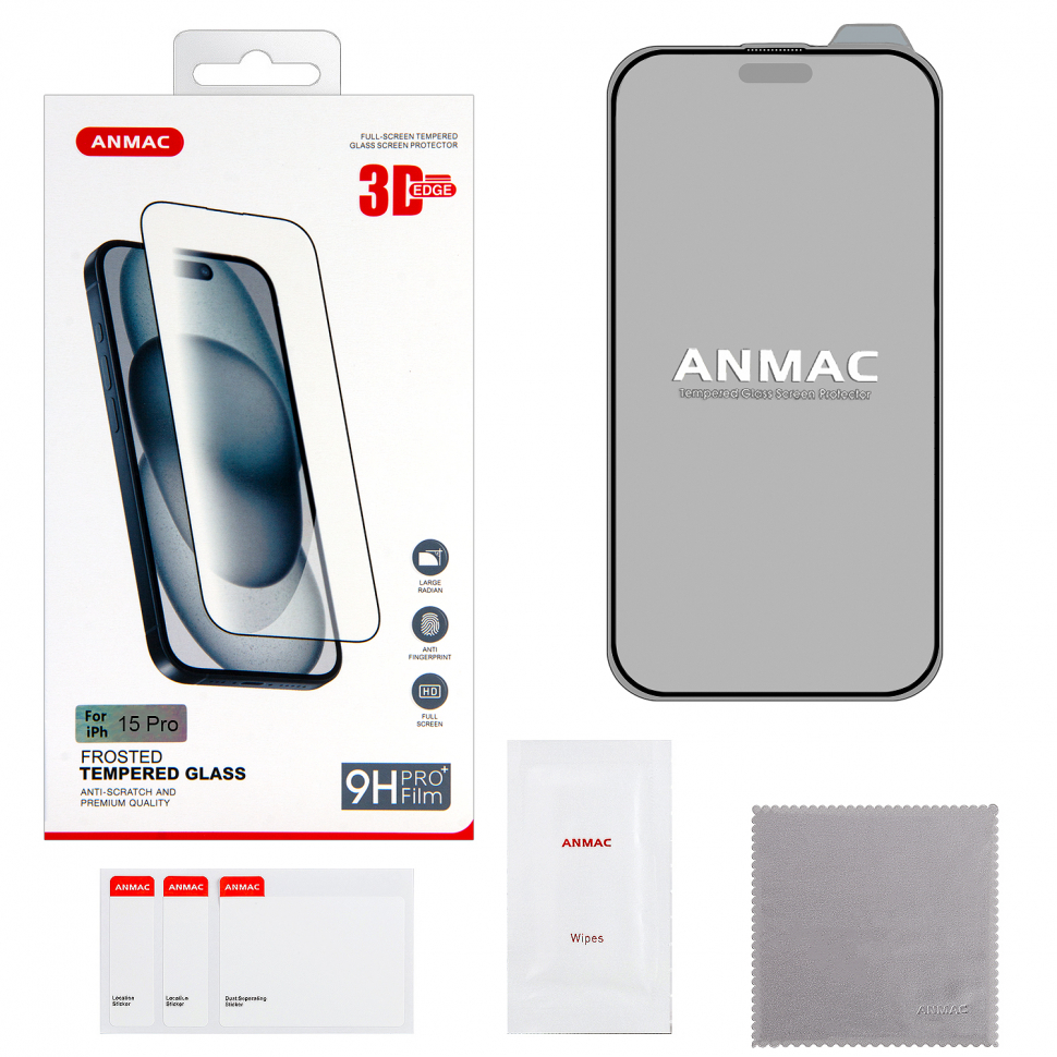 Защитное стекло iPhone 15 Pro ANMAC 3D матовое с сеточкой Арт.1137468