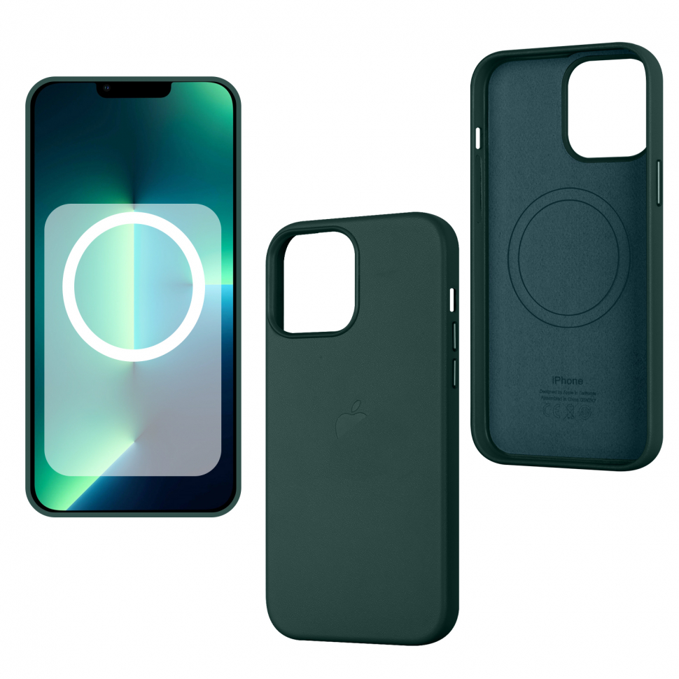 Чехол iPhone 13 Pro Max Leather Case  Sequoia Green (MagSafe + анимация NFC) c LOGO