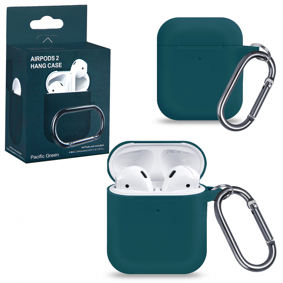 Чехол Airpods 1/2 с карабином №18  Pacific Green