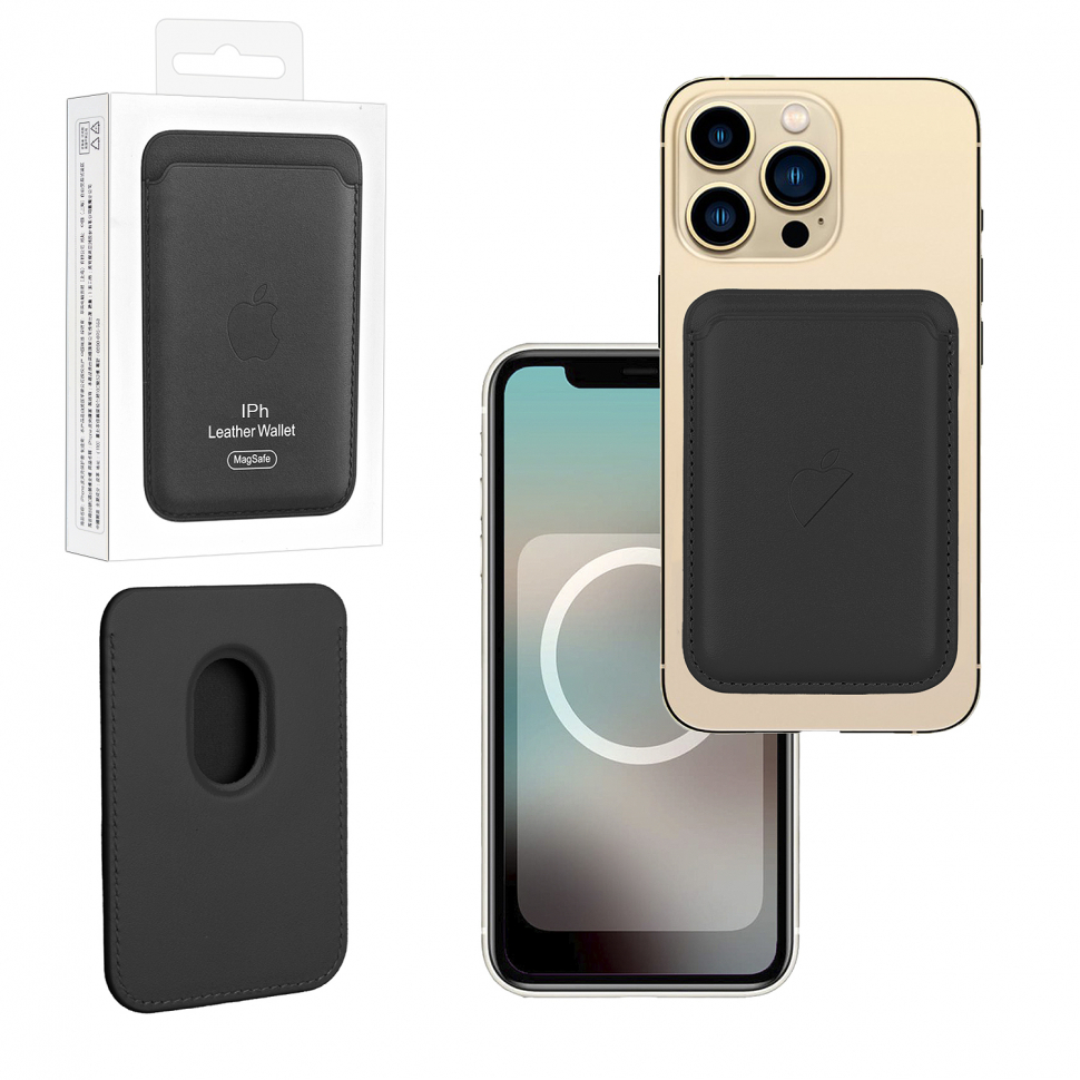 Чехол Leather Wallet Black iPhone 12 - 15 Pro Max (Анимация NFC Clear) с лого