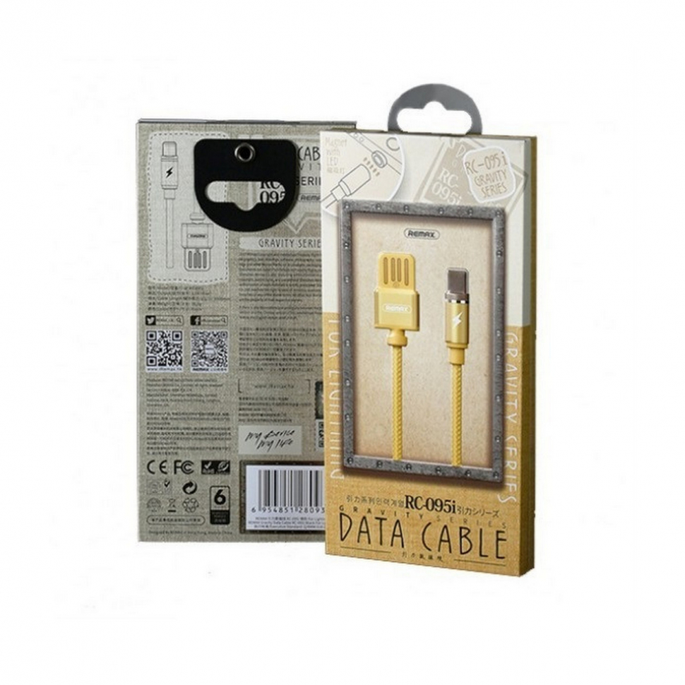 Кабель USB Lightning 1m RC-095i Gravity Series магнитный Remax золото