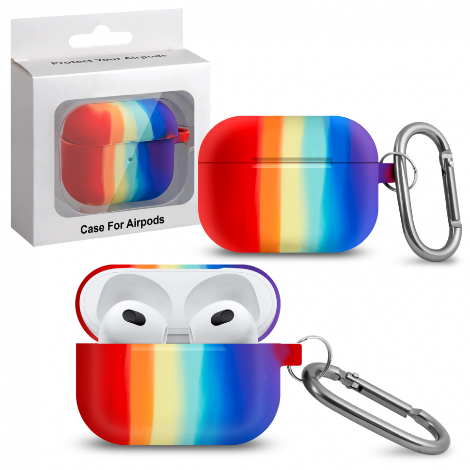 Чехол Airpods 3 Hang Silicon Case с карабином Rainbow