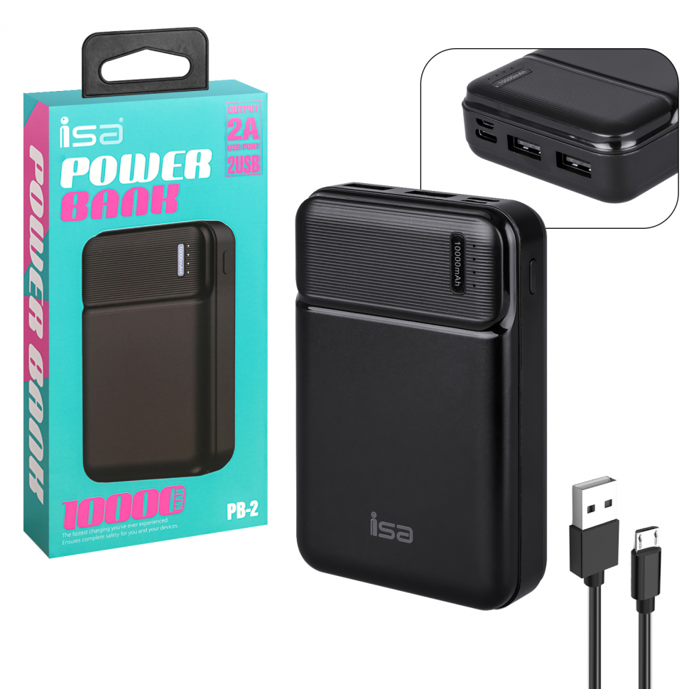 Внешний аккумулятор PB-2 10000mAh черный ISA (50шт/кор)