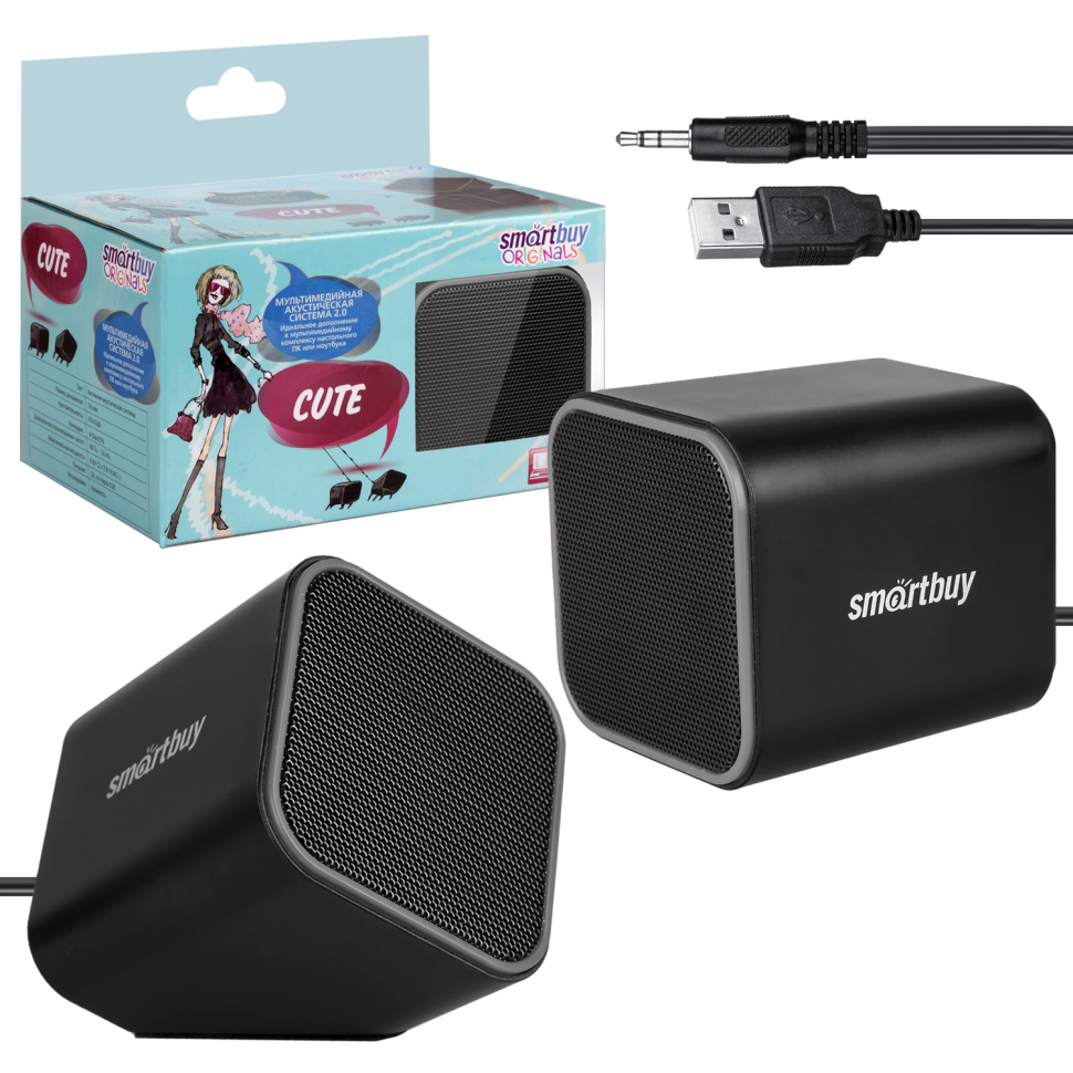 Колонки для компьютера SmartBuy® CUTE, мощность 6Вт, USB, черно-серые (SBA-2570)/60