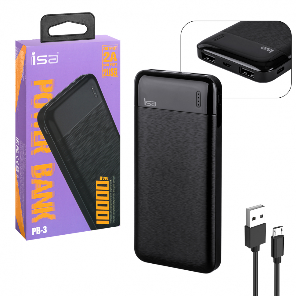 Внешний аккумулятор PB-3 10000mAh черный ISA (50шт/кор)
