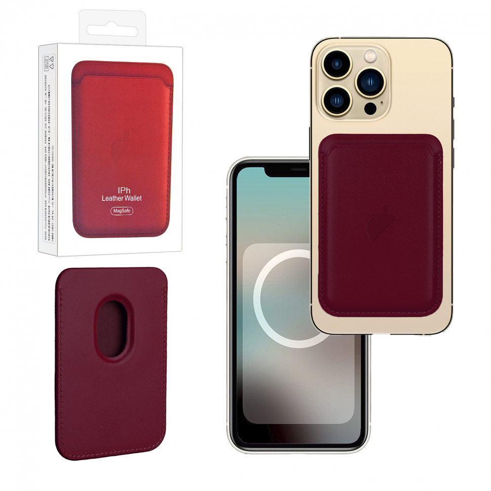 Чехол Leather Wallet Crimson iPhone 12 - 15 Pro Max (Анимация NFC Clear) с лого