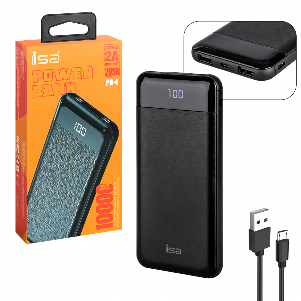 Внешний аккумулятор PB-4 10000mAh черный ISA (50шт/кор)