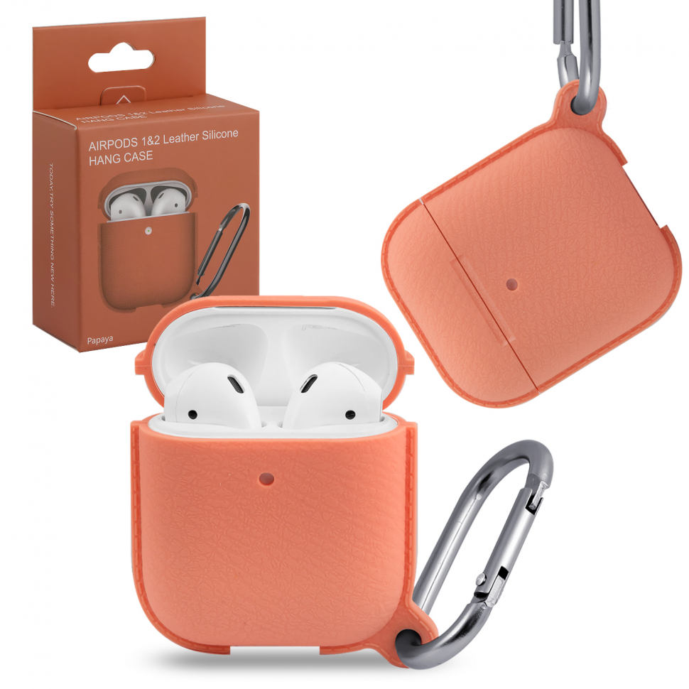 Чехол Airpods 1/2 leather Silicone Papaya