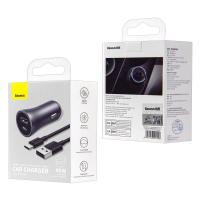 Автомобильное зарядное устройство с кабелем USB-Type-C + PD40W TZCCBJD-OG Baseus темно-серый