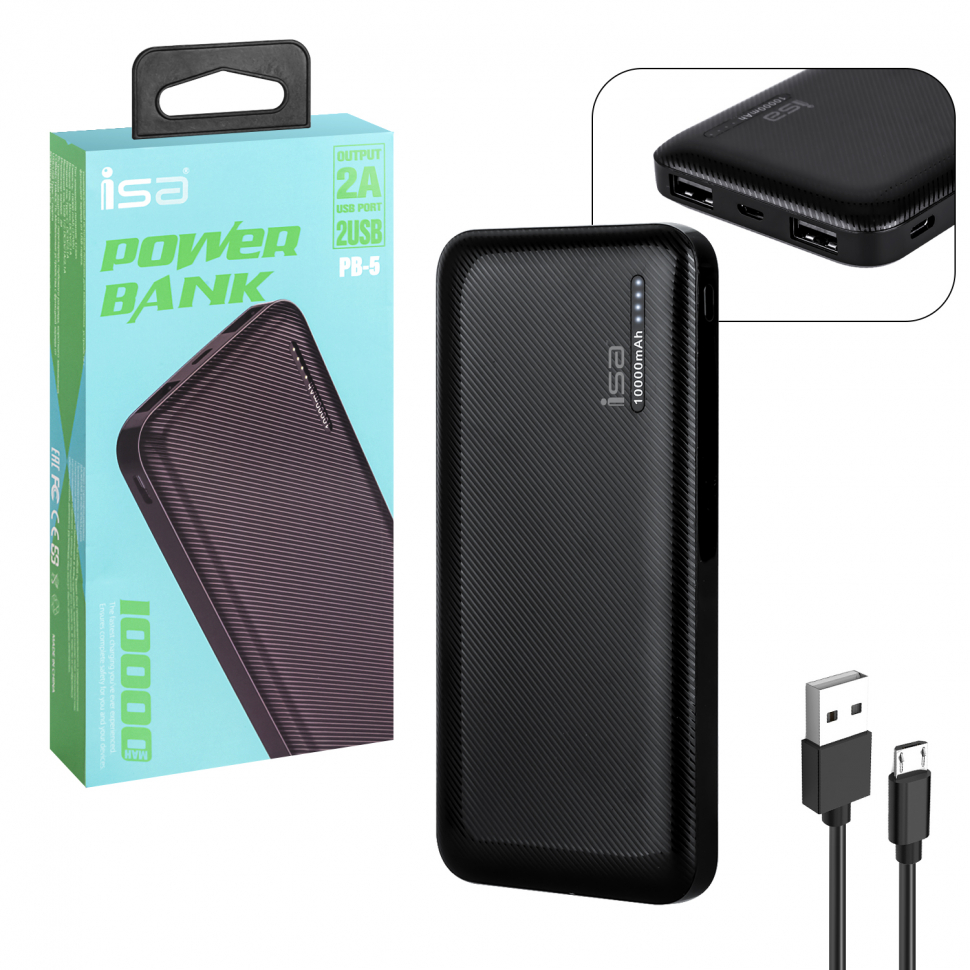 * Внешний аккумулятор PB-5 10000mAh черный ISA (50шт/кор)