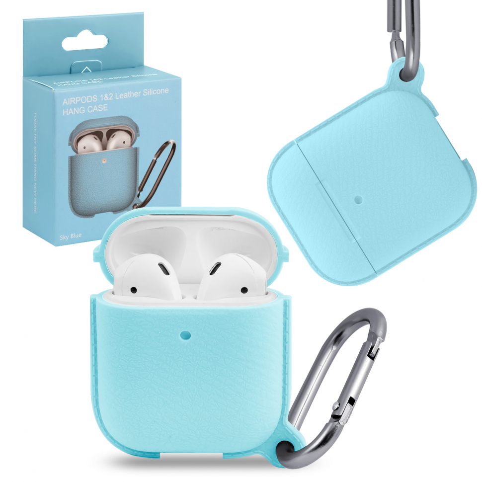 Чехол Airpods 1/2 leather Silicone Sky Blue