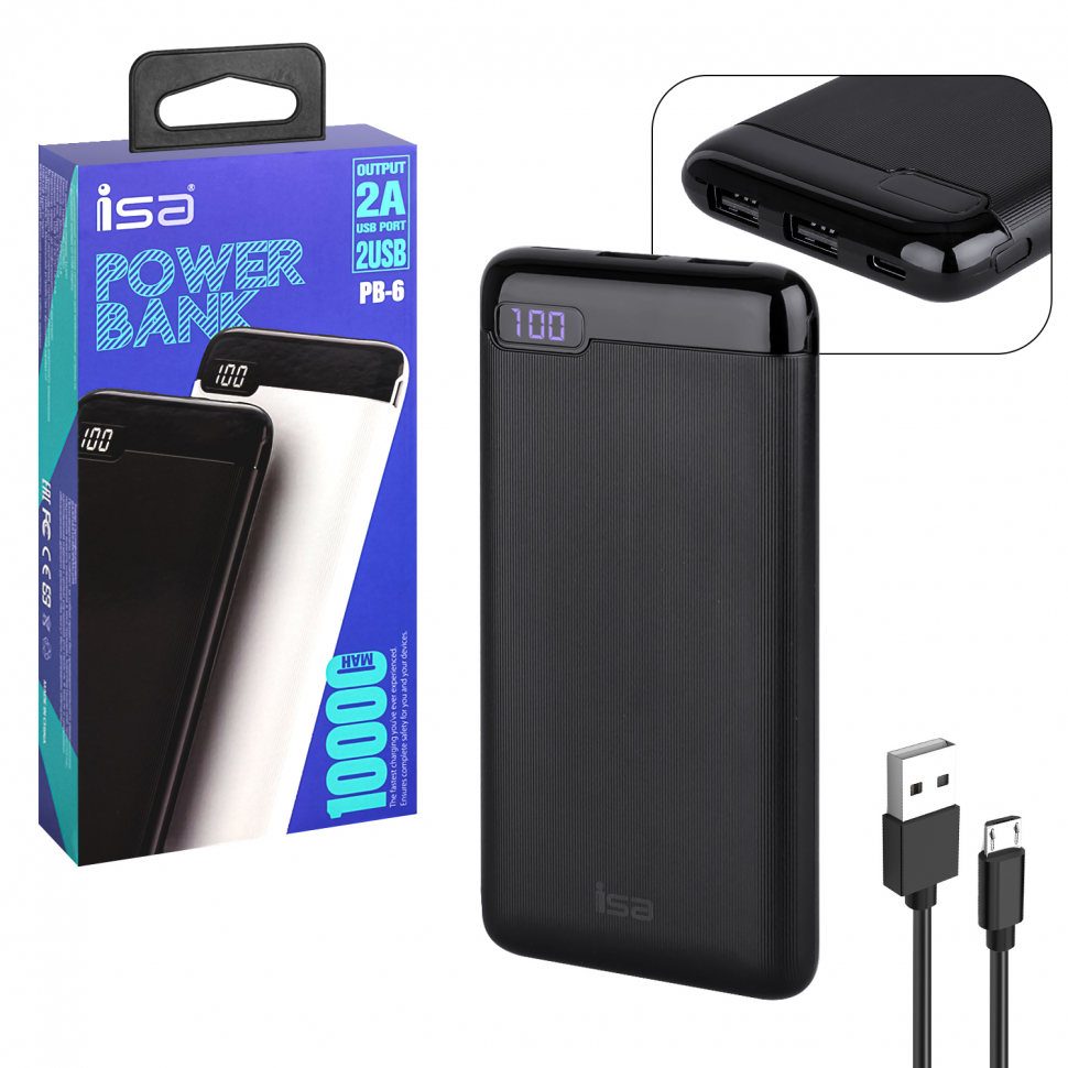 Внешний аккумулятор PB-6 10000mAh черный ISA (50шт/кор)